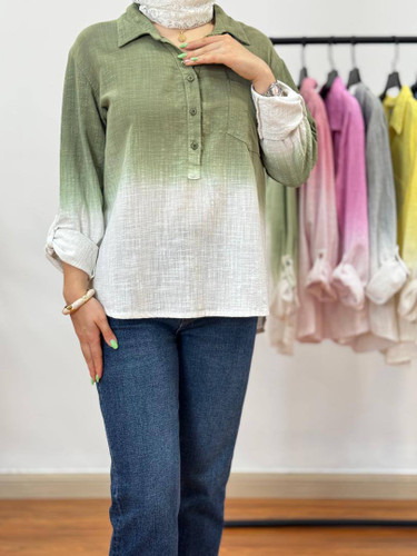 شومیز آمبره لینن ایتالیایی کار ترک